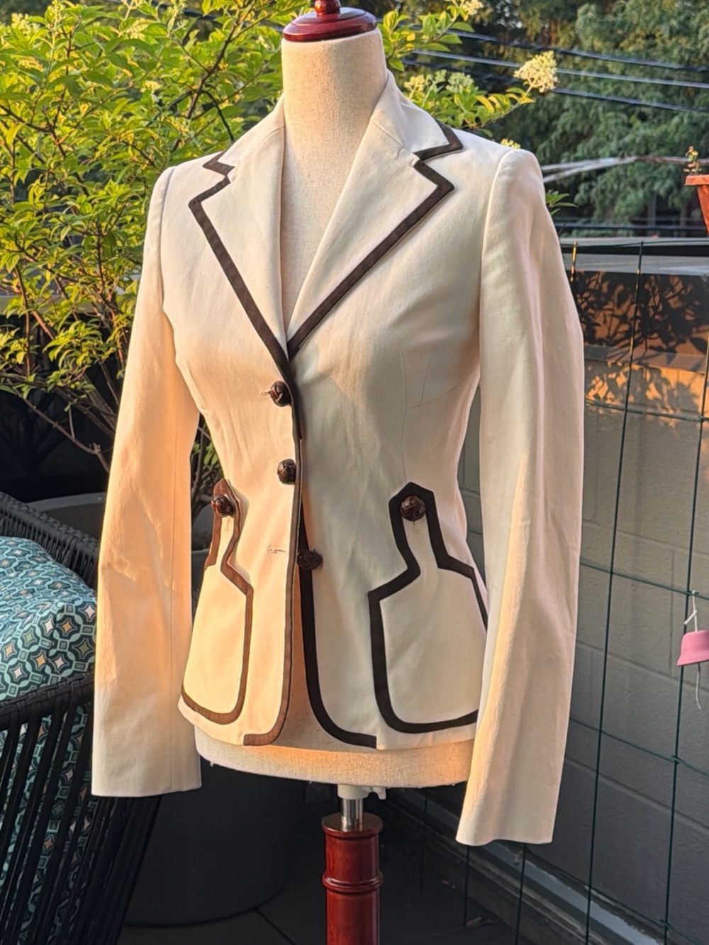 Valentino Cream Blazer with Dark Brown Piping